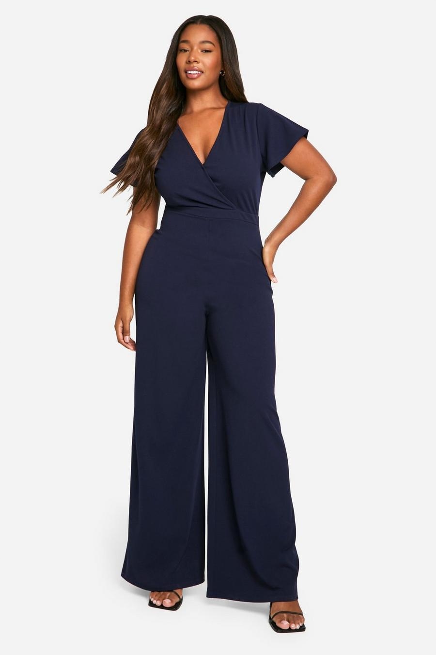 2B0A03 BOOHOO PLUS GRANATOWY KOMBINEZON WIDE LEG P38 XXL Rozmiar XXL