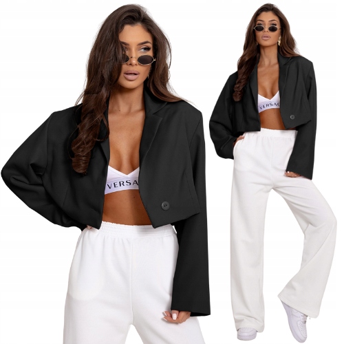 Krótka Marynarka Oversize Z Poduszkami Czarna