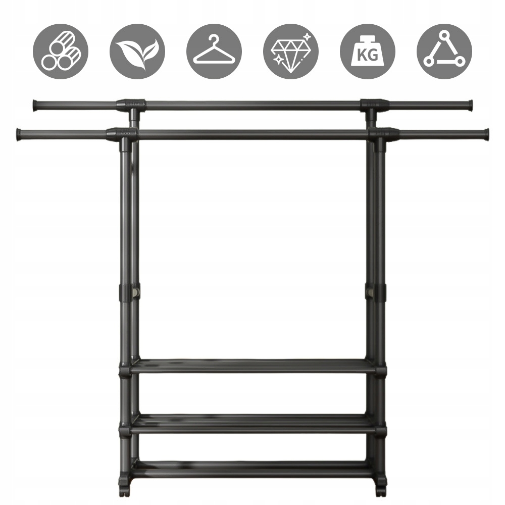 Levně Stojací Věšák Na Kolečkách Dvojitý Teleskopický Šatní Věšák