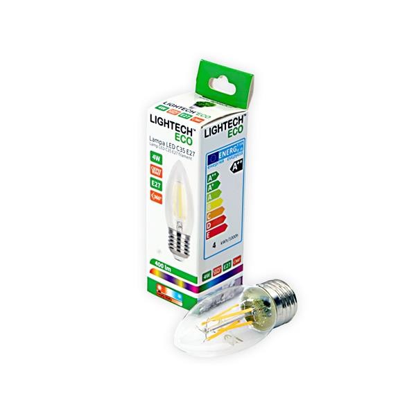 

Żarówka Led świeca Filament 4W 400lm E27 2700K Lig
