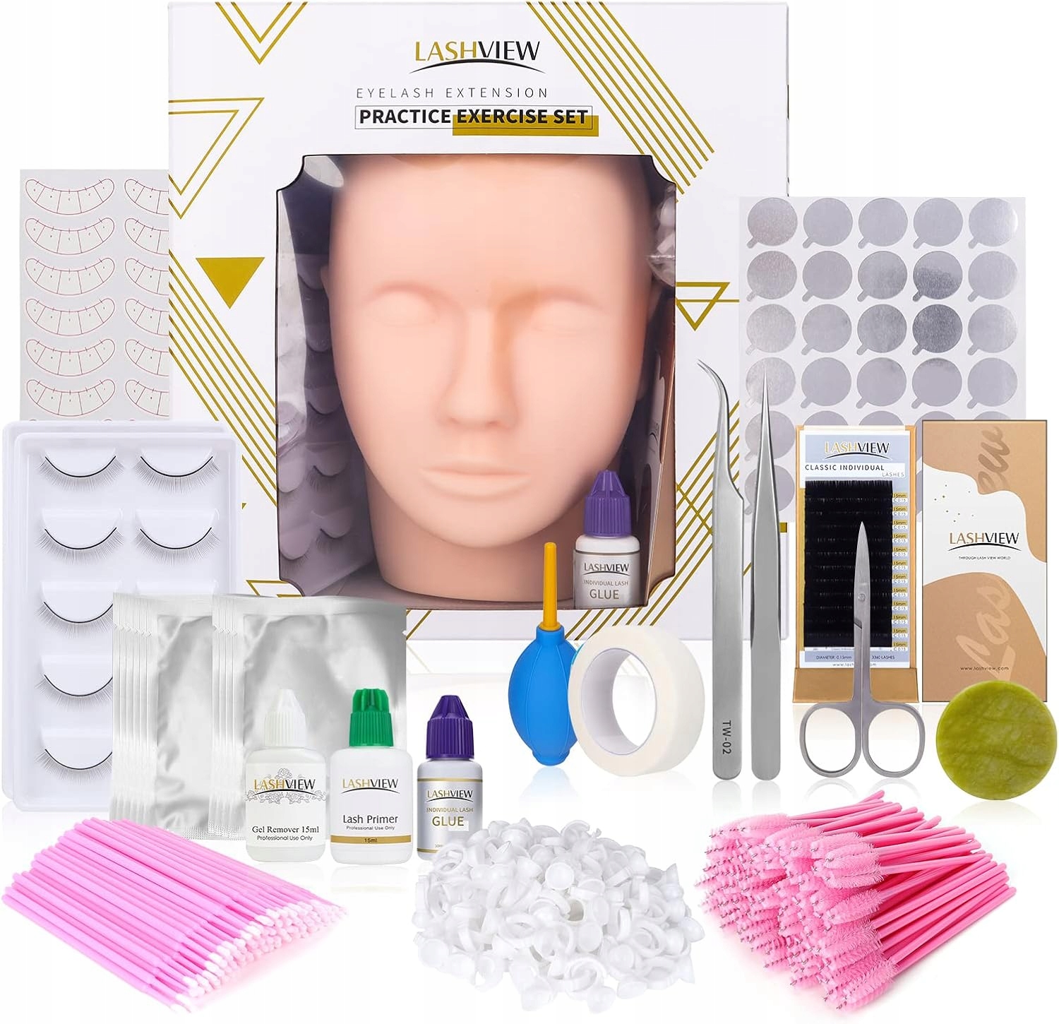 Lashview sada pro procvičování laminování řas, nasazování lalka, prodlužování