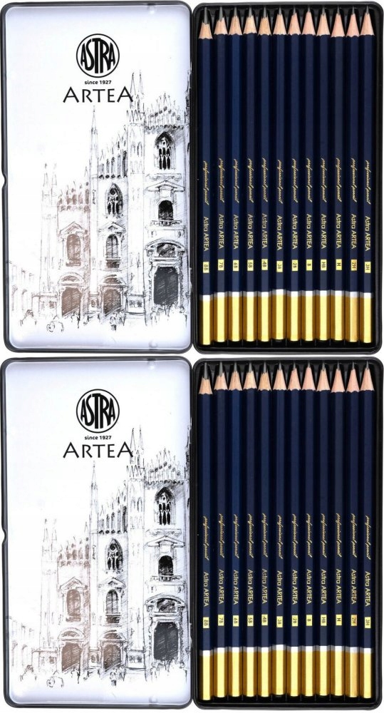 OŁÓWKI TECHNICZNE DO SZKICOWANIA 12 sztuk 8B-3H METALOWY BOX x 2 szt