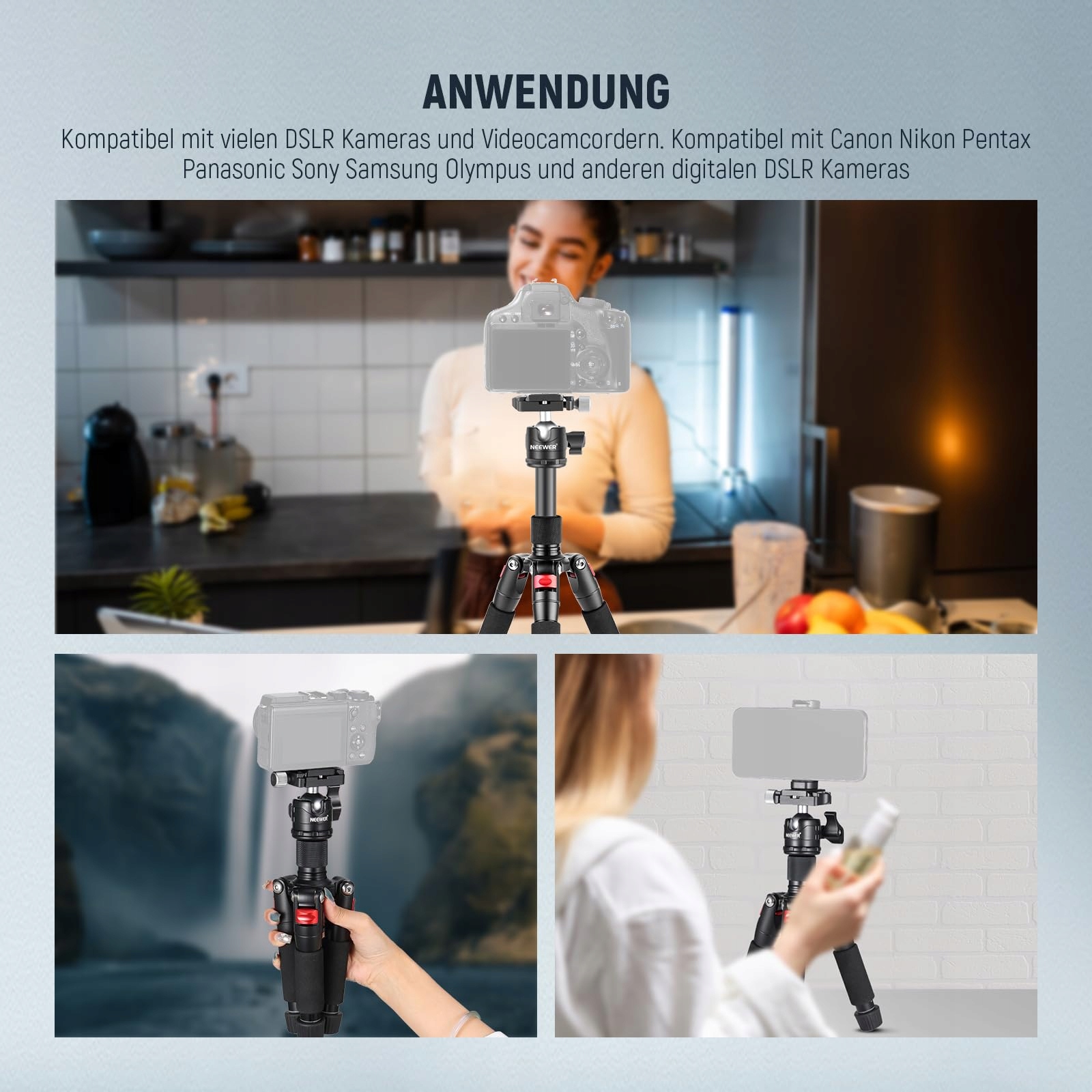 NEEWER Mini Statyw Kamera 360° Głowica Aluminiowy 50cm DSLR Camcorder — miniatura 8