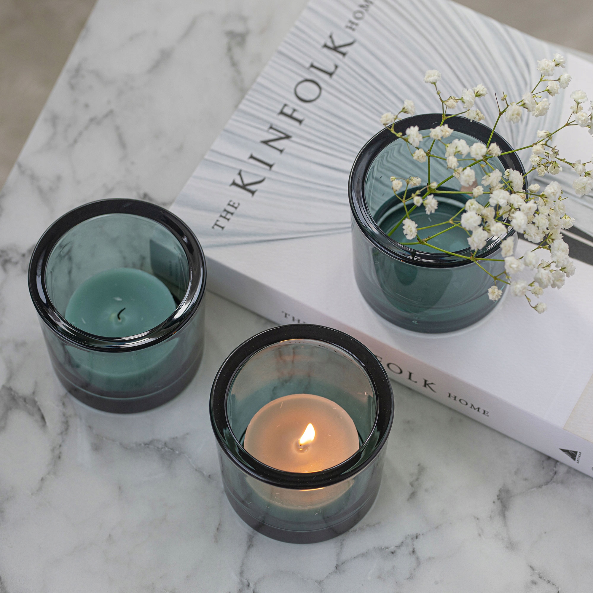 Pojemniki POD ZALEW ŚWIEC Na Świeczki Tealighty KOMPLET 6x H8 cm ZIELONE Wysokość produktu 8 cm