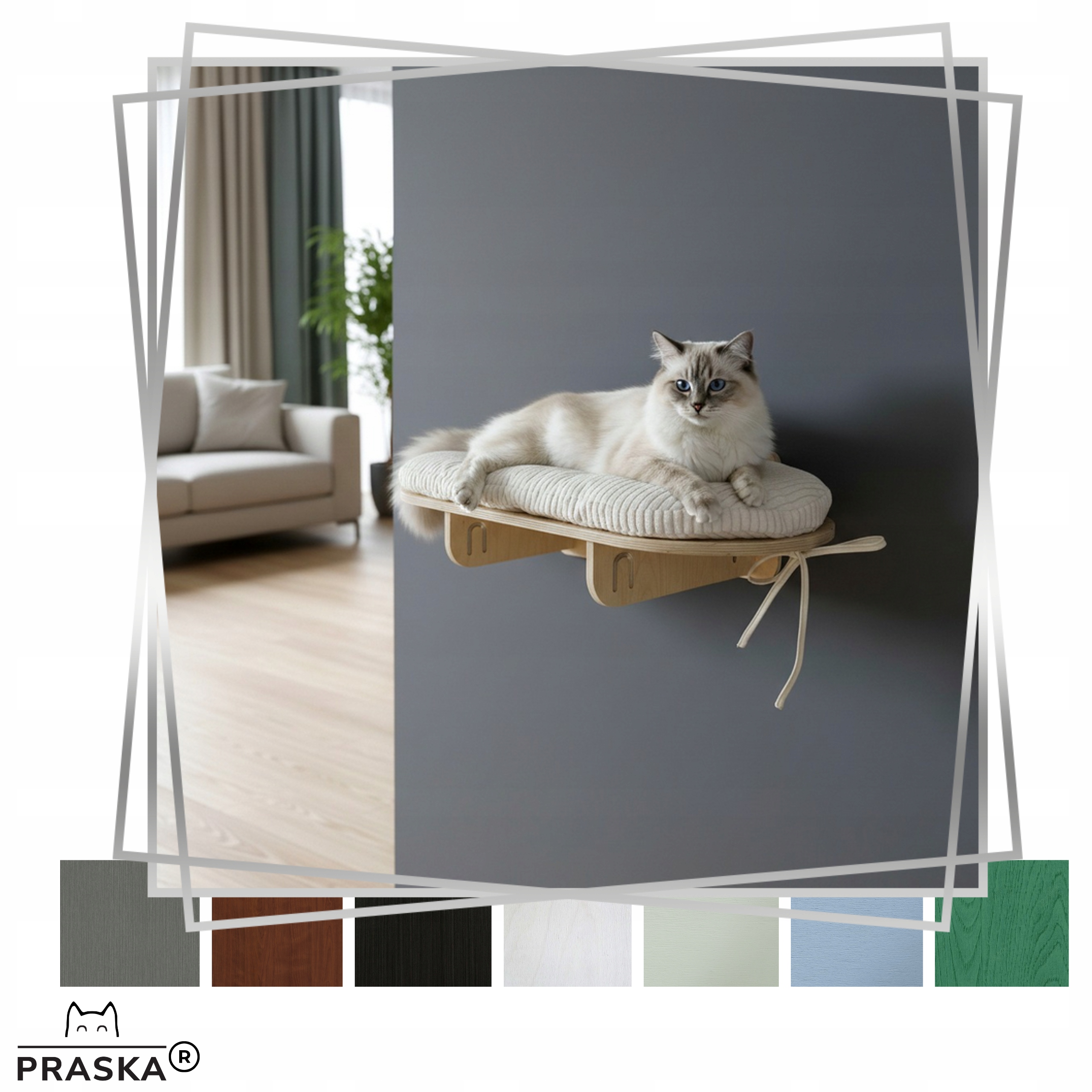 Praska Police na zeď pro kočky dlouhá Ovallsleep 75x35 překližka Barva