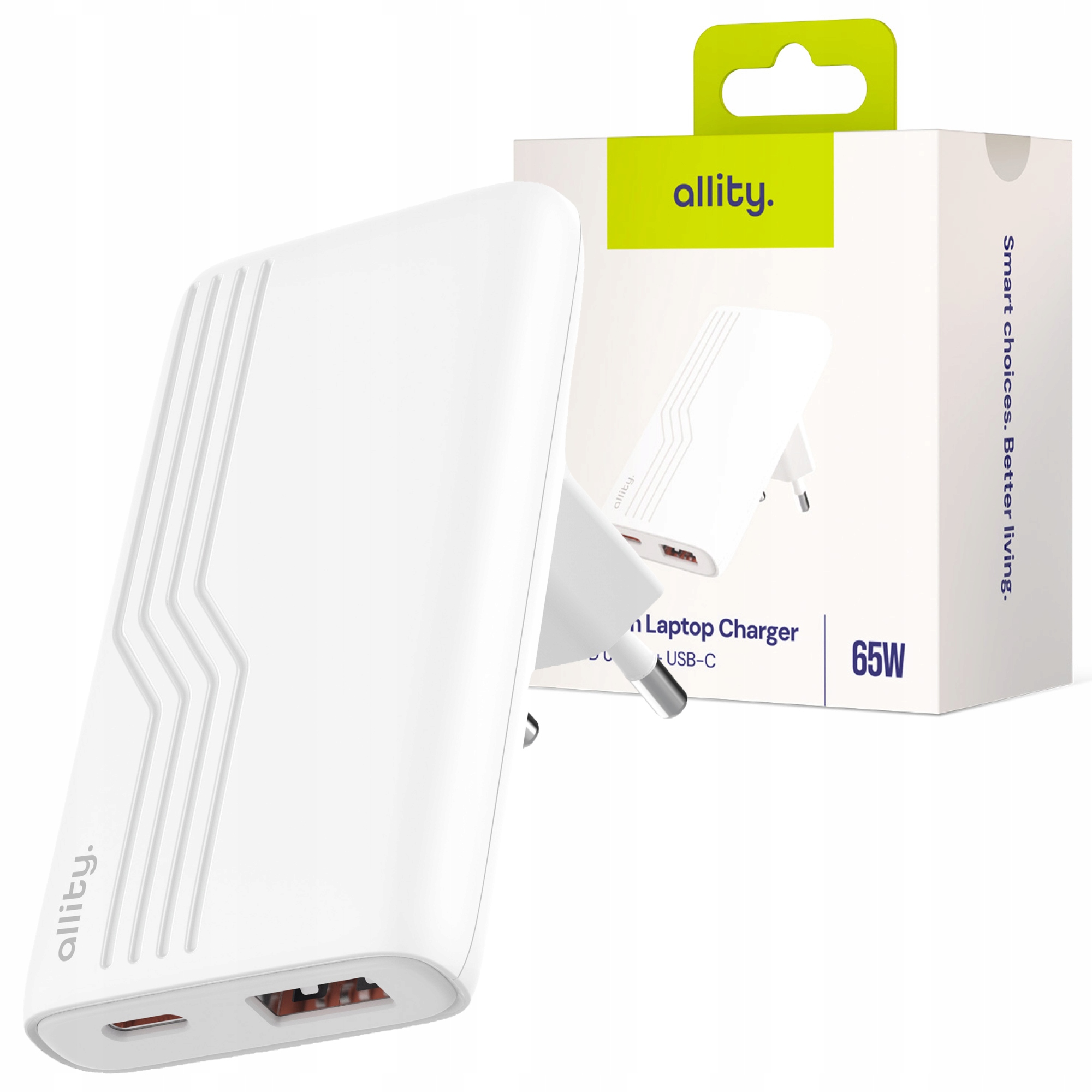 Allity ładowarka Usb-c Usb typ C 65W do laptopa GaN kątowa płaska cienka