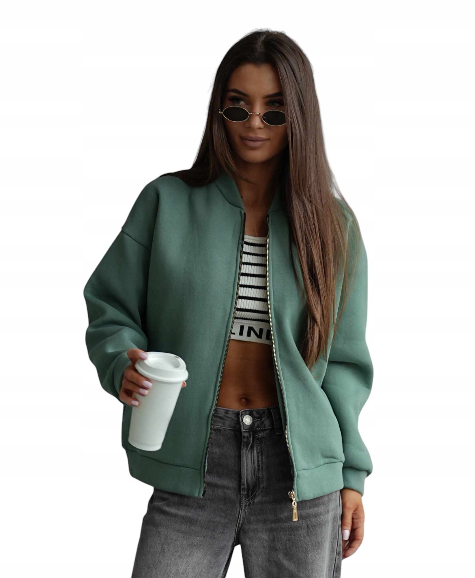 Bavlněná Zateplená Bomber Dámská Mikina Na Zip vel. S M zelená Pl