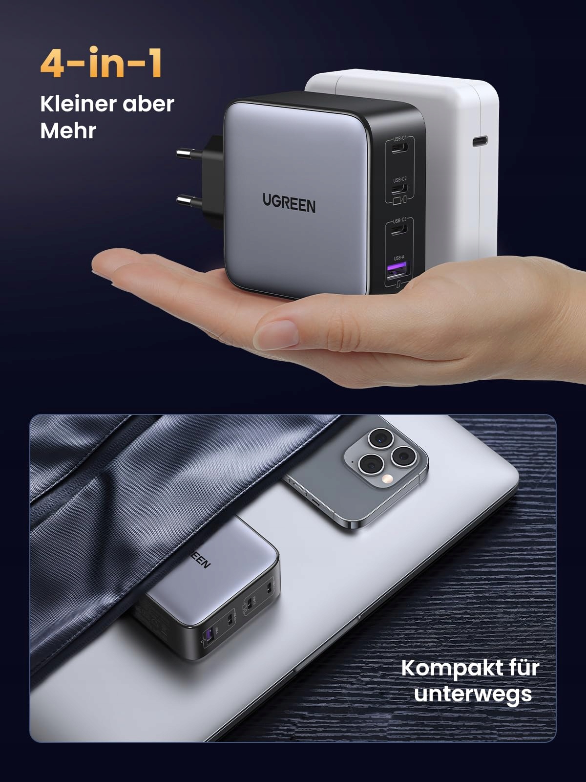 UGREEN Nexode 100W Ładowarka USB C GaN 4 Porty PD do MacBook iPhone iPad — miniatura 7