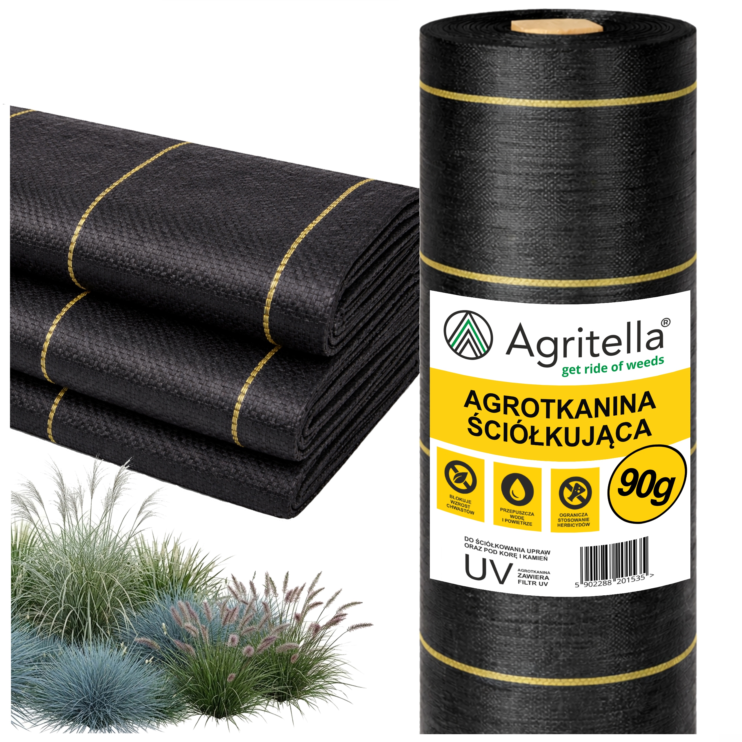 Agrotkanina Czarna 1,6x100m 90g Agrowłóknina Uv Mata Ogrodnicza Na Chwasty