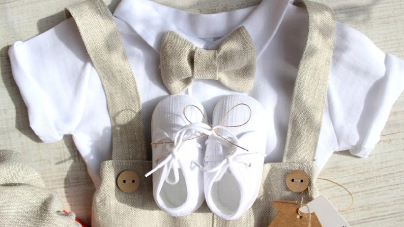 Lniane ubranko do chrztu r.62/5cz(sweterkimalgosia) Rozmiar 62