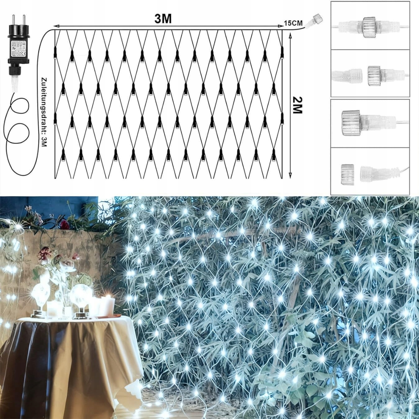 COZYMEOW Siatka Świetlna Zewnętrzna 3x2m 200 LED Światełka Balkon Drzewo — miniatura 4