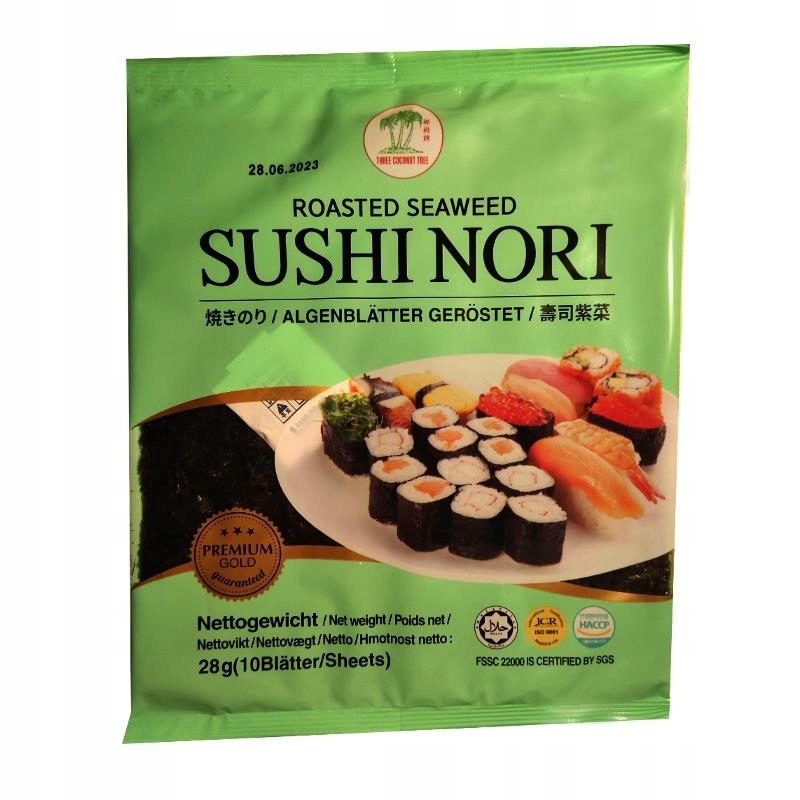

Wodorosty nori do sushi 10szt. 28g Three Coconut