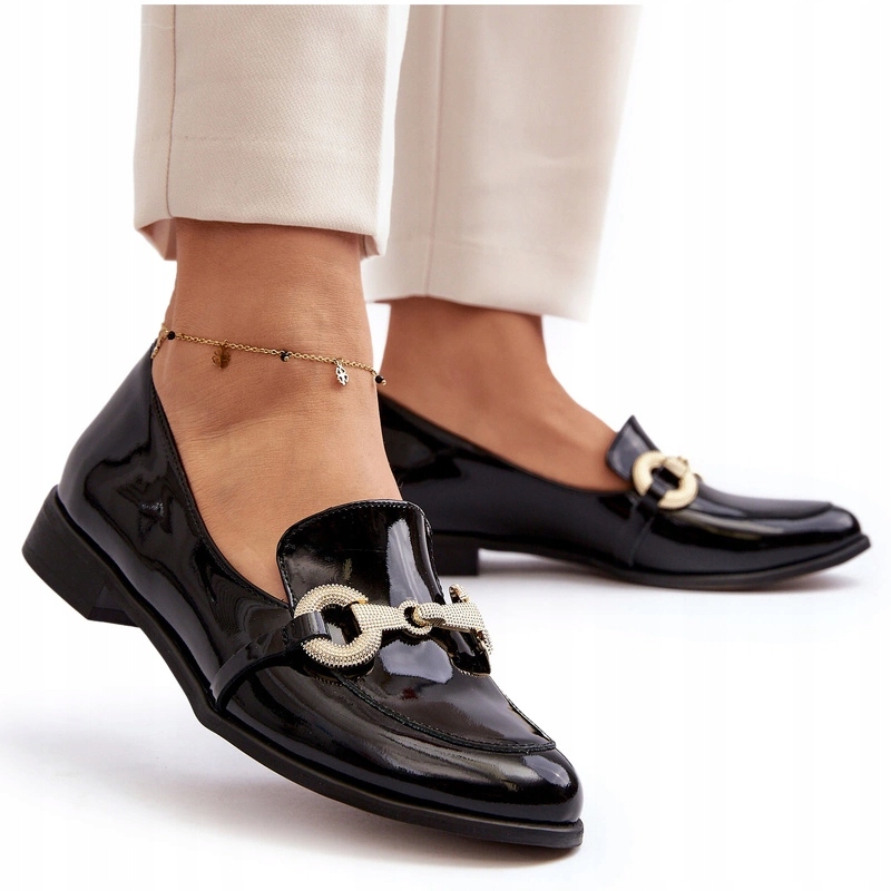 Dámské Elegantní Lakované Mokasíny S Ozdobou Zazoo 2880 Černé 35
