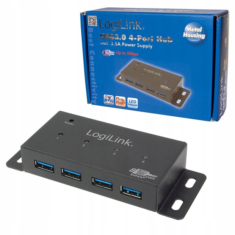 Logilink Hub 4xUSB3.0 Aktivní kovové pouzdro
