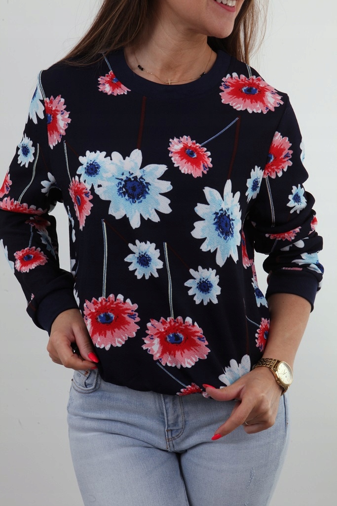 KLASYCZNA BLUZA NADRUK KWIATY PRINT ŚCIĄGACZE M/L Rozmiar M/L