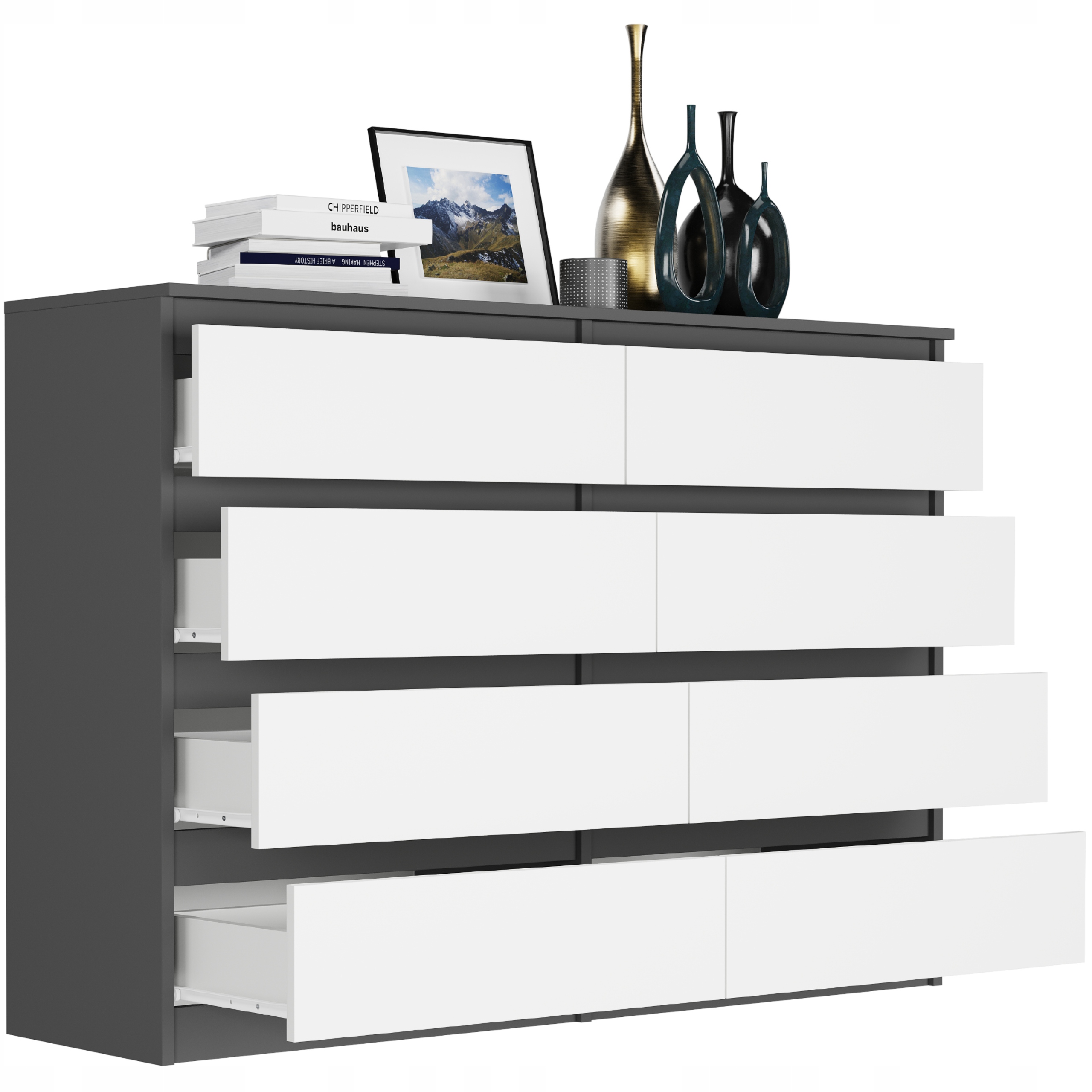 Nowoczesna KOMODA 140CM SZAFKA 8 SZUFLAD PL MIX ANTRACYT R-140-S8