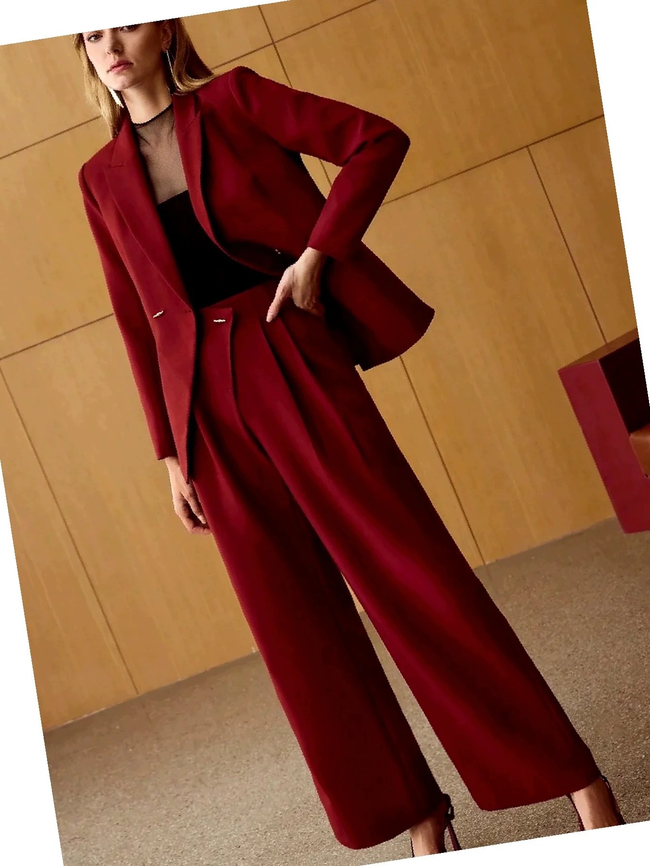 Dámské kalhoty Wide Leg Cihlové Návštěvní Vysoký pas M 38