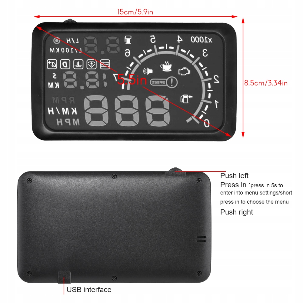 WYŚWIETLACZ PROJEKTOR LED LCD OBD2 5.5 ZEGARY EAN (GTIN) 6921328167364
