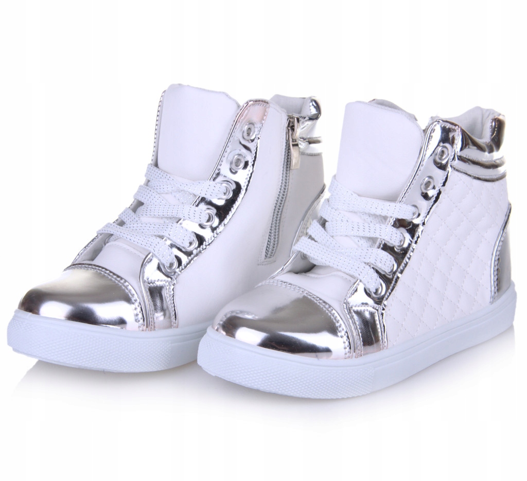 SREBRNE BOTKI WIOSENNE JESIENNE dziecięce PIKOWANE WYGODNE _31 - 19,5cm