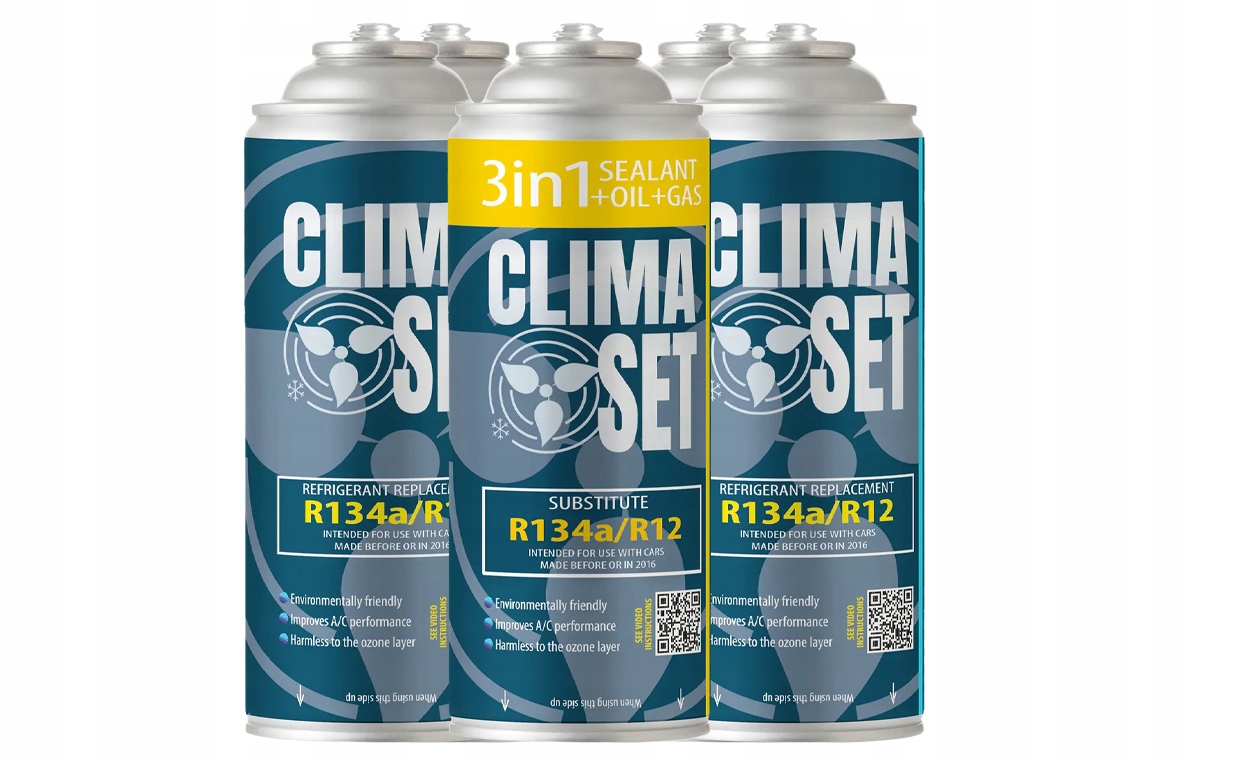 CZYNNIK GAZ CLIMASET 3W1 R134A + 4X GAZ R134A DO KLIMATYZACJI SAMOCHODOWEJ Producent ClimaSet