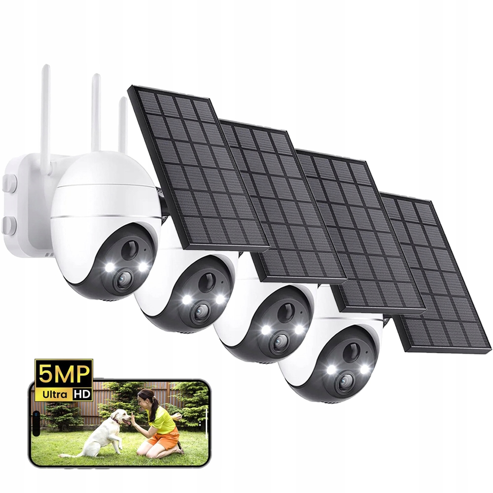 Solární venkovní Ip WiFi kamera Otočná bezdrátová Cctv kamera 2K 5MP