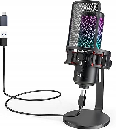 Zealsound Usb jednosměrový mikrofon Rgb pro gaming, PS5, Pc, streaming a podcast