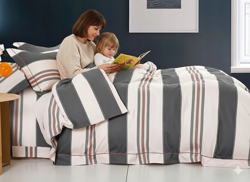 Šedobíle pruhované bavlněné třídílné povlečení na peřinu 220×200 cm