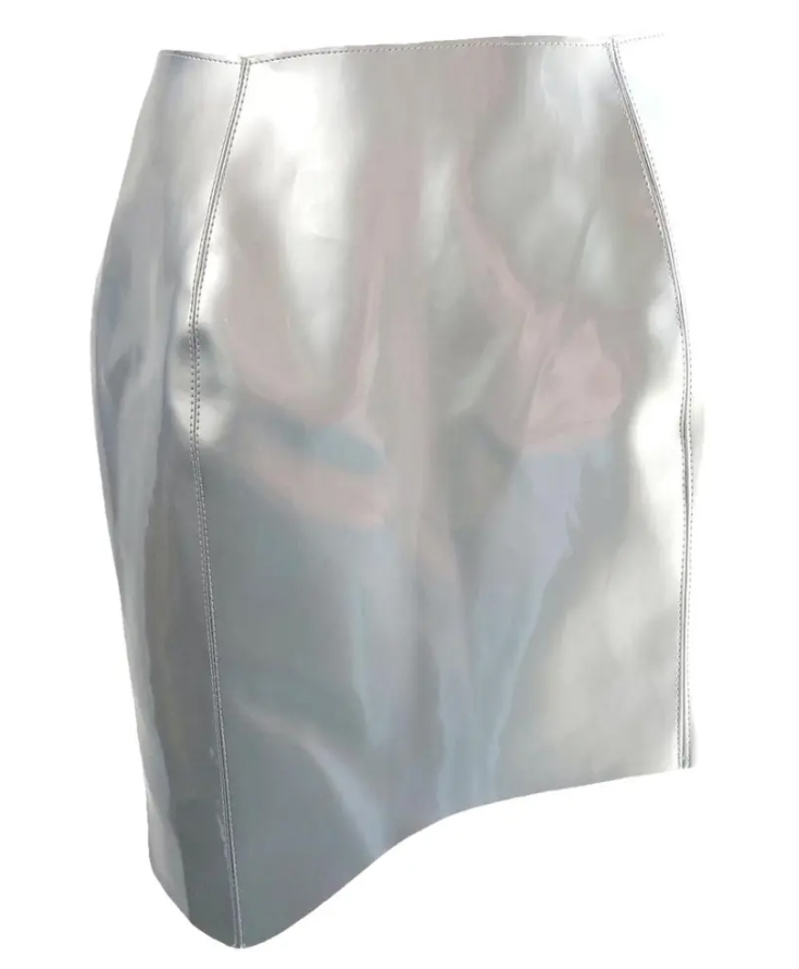 Lucie Václav Silver Vinyl Asymetrická Sukně Mini vel. M