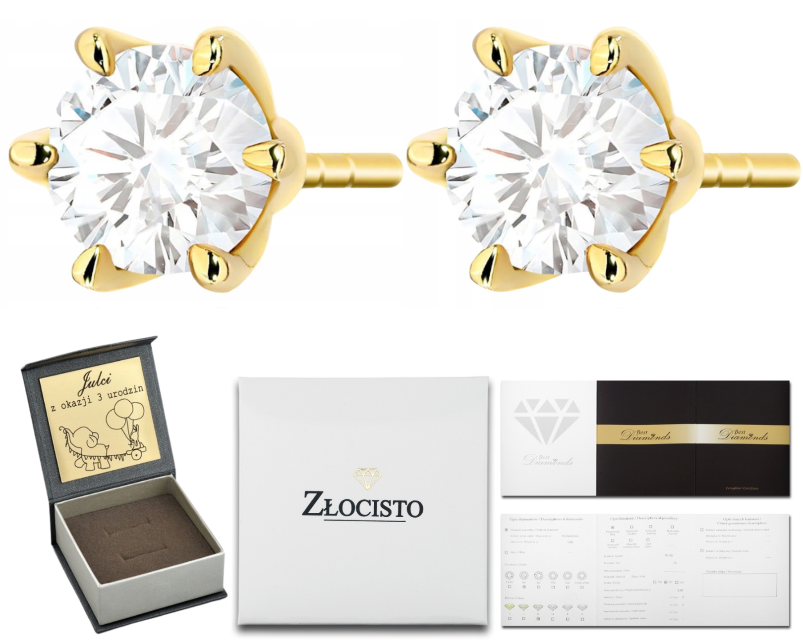 Zlaté Náušnice 585 S Diamanty A Brilianty 1,00 Ct Tyčinka Dárek Gravírování