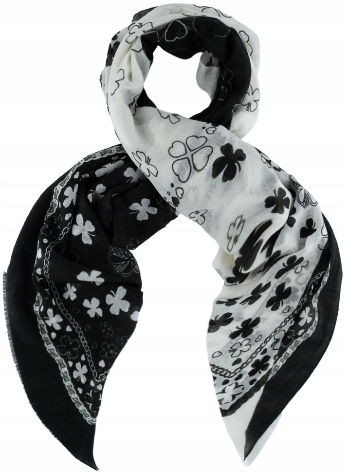 Elegantní jarní vlněná šála 100% vlna s květinami, černá, módní, 180 cm