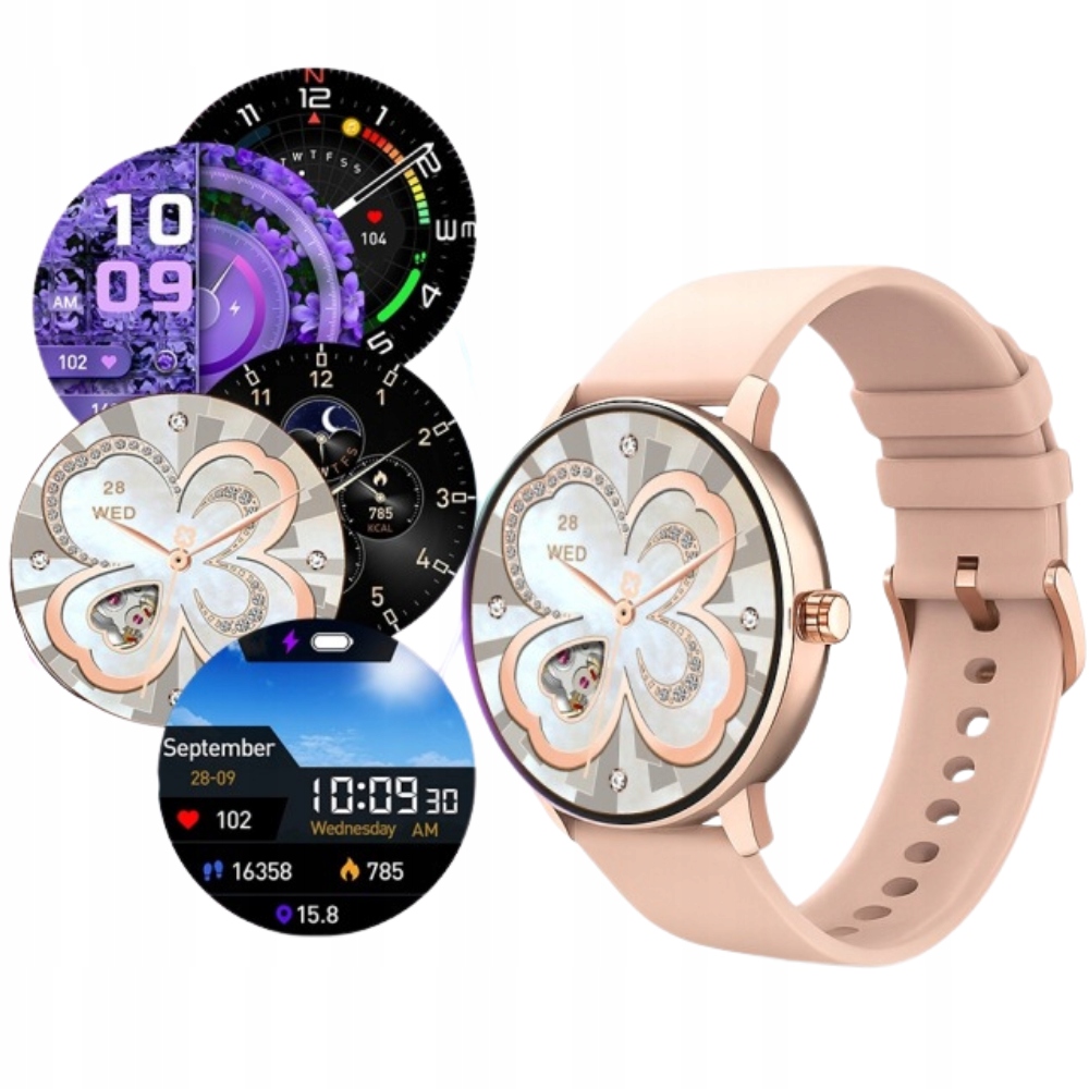 Smartwatch Damski bluetooth Polskie Menu sport sen Złoty 5 Pasków