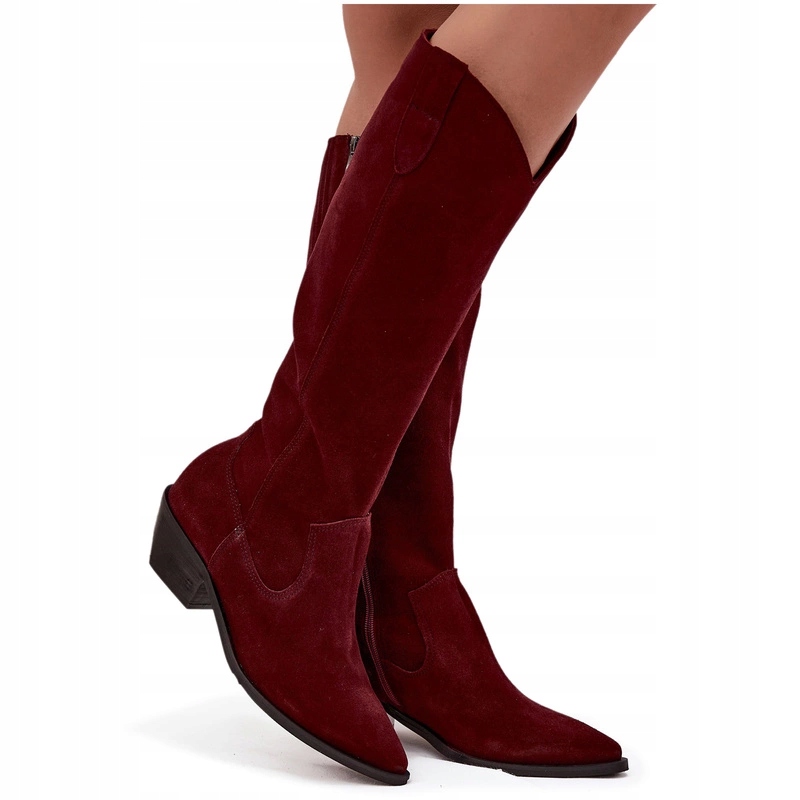 Kozačky Kovbojské Boty Dámské Semišové Zateplené Na Zip Zazoo 4225 Bordové 40