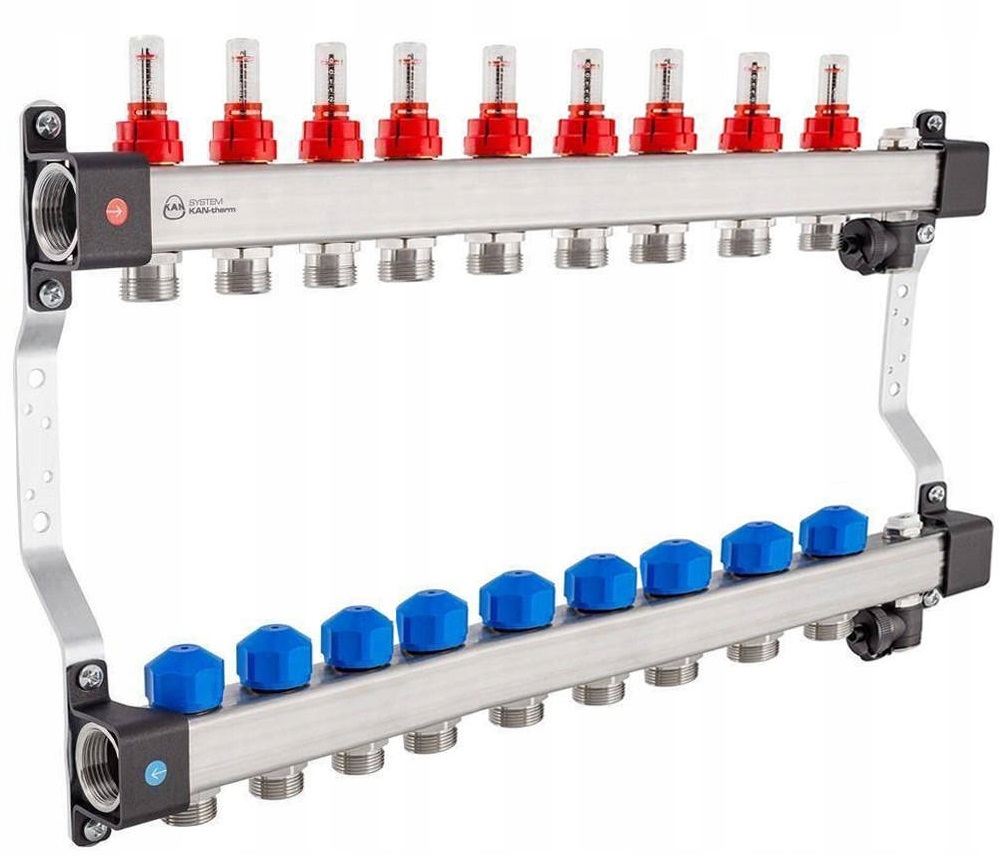 Rozdělovač Pro Podlahové Topení Nerezový 9 Okruhů Ufst Kan-therm