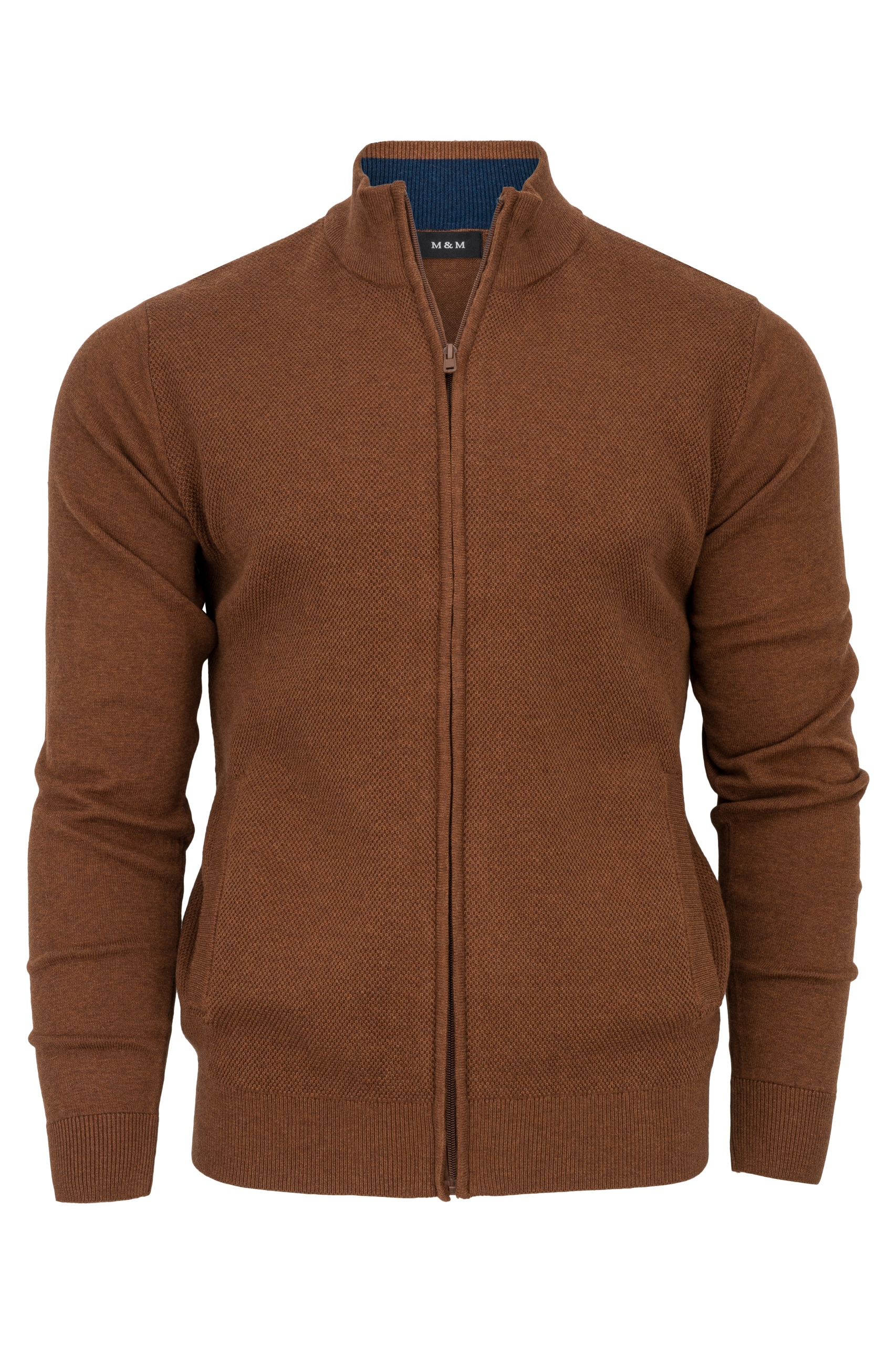 M&M pánský rozepínací svetr s kapsami, hnědý, vel M