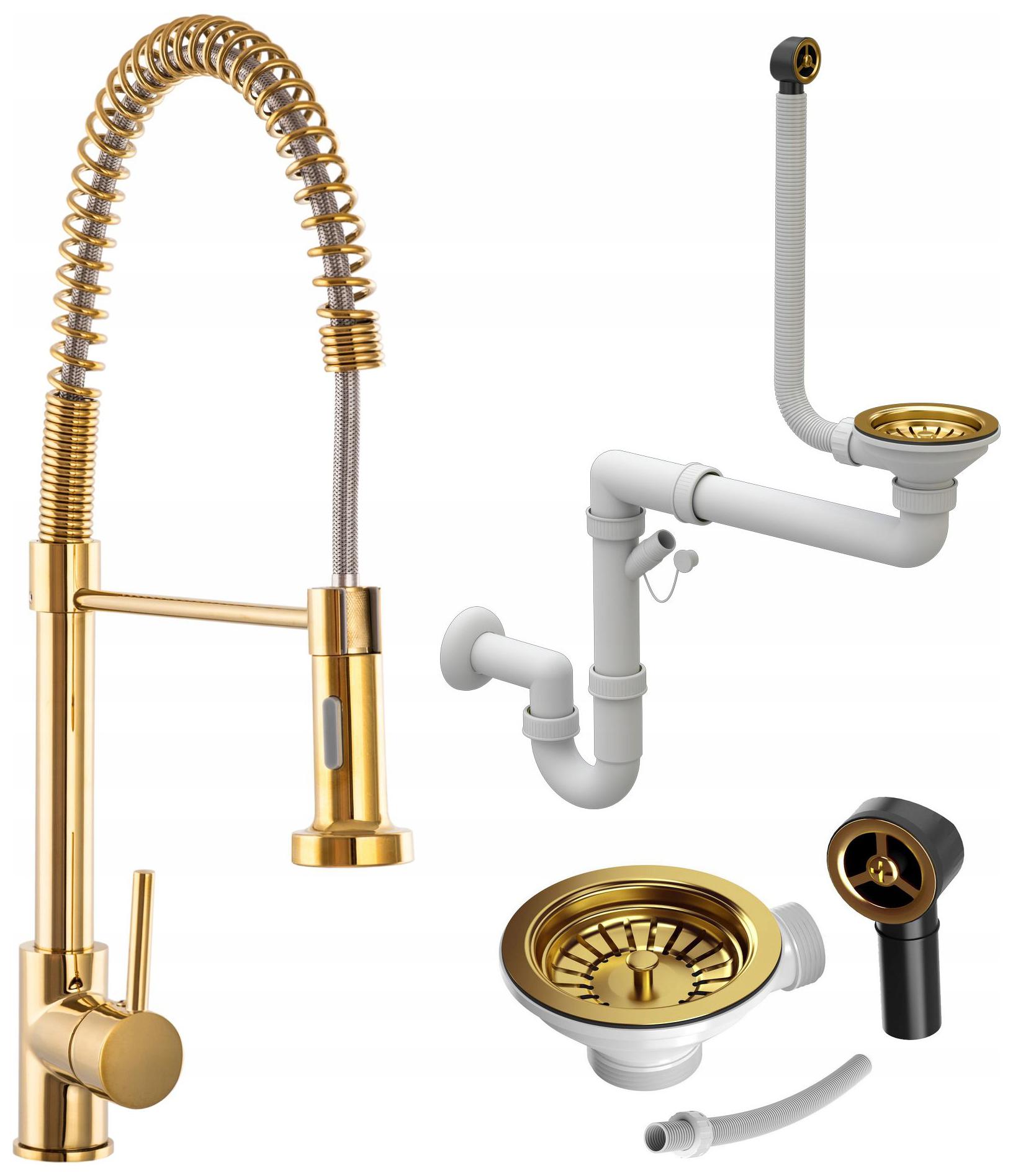 Zlatá Kuchynská Batéria Špirála Zlatý Sifón s manuálnym ovládaním