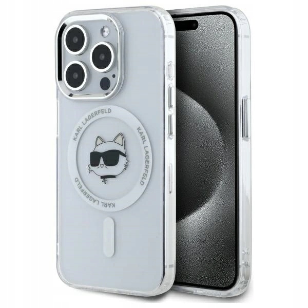 Pouzdro Karl Lagerfeld IML Metal Choupette Head MagSafe pro iPhone 15 Pro Max