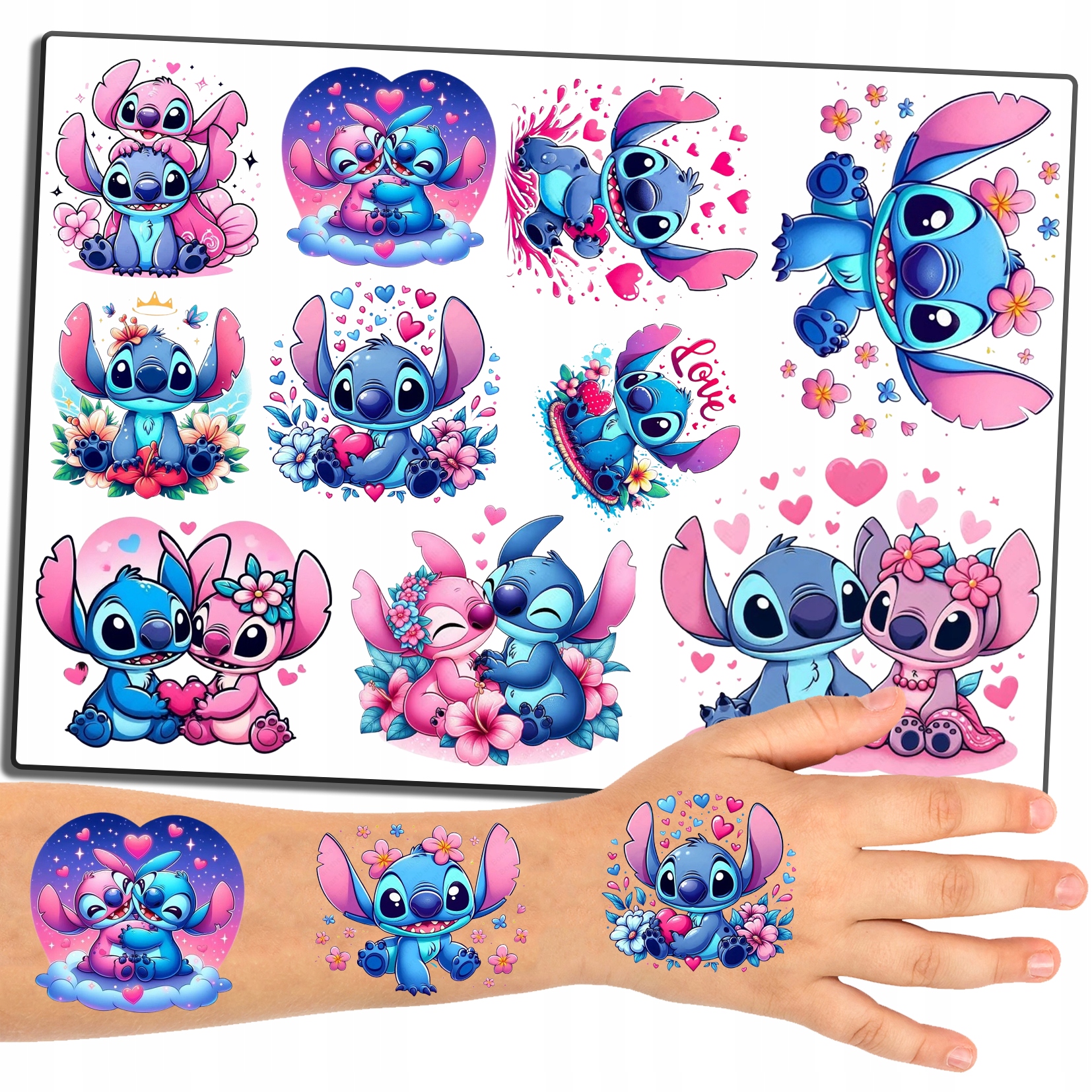 TATUAŻE ZMYWALNE DLA DZIECI LILO i STICH STITCH ANGEL - 10 EL. / WZORY