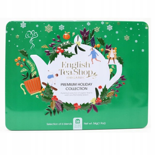 Sada čajů Premium Holiday Collection v ozdobné zelené plechovce Bio