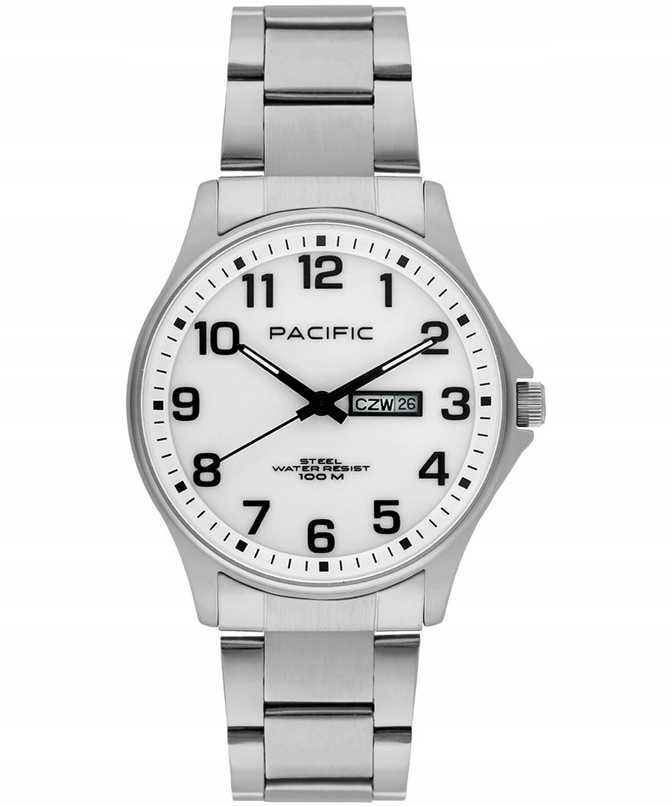 Pacific Polska SMB-1073D-07 stříbrné hodinky s orlem a polskou datumovkou