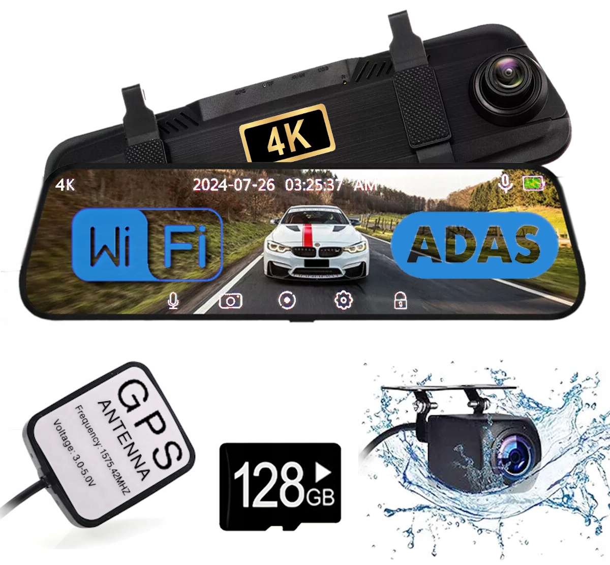 Videozáznamovač jazdy Cúvacia kamera Sony Uhd 4K Gps zrkadlo WiFi Adas