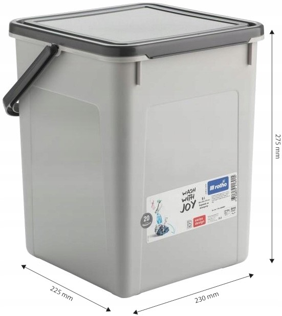 Pojemnik Koszyk na proszek kapsułki detergenty Rotho 9 l Szary Wysokość maksymalna 27 cm