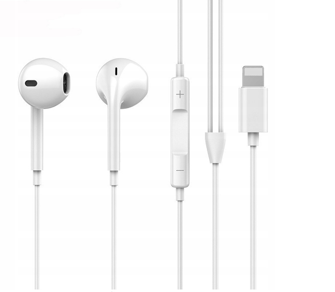SŁUCHAWKI PRZEWODOWE DOUSZNE + MIKROFON KABEL LIGHTNING DO TELEFONÓW IPHONE Stan opakowania oryginalne