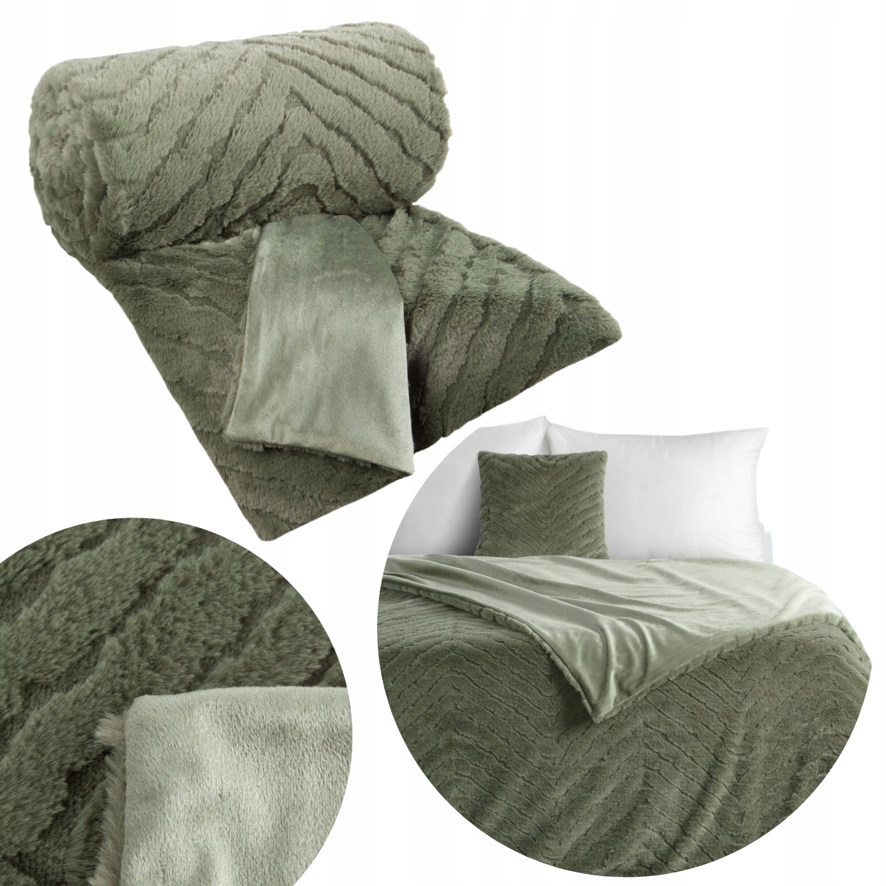 Koženková Deka Kate Olivová 150x200 cm měkká, teplá přikrývka na postel a pohovku