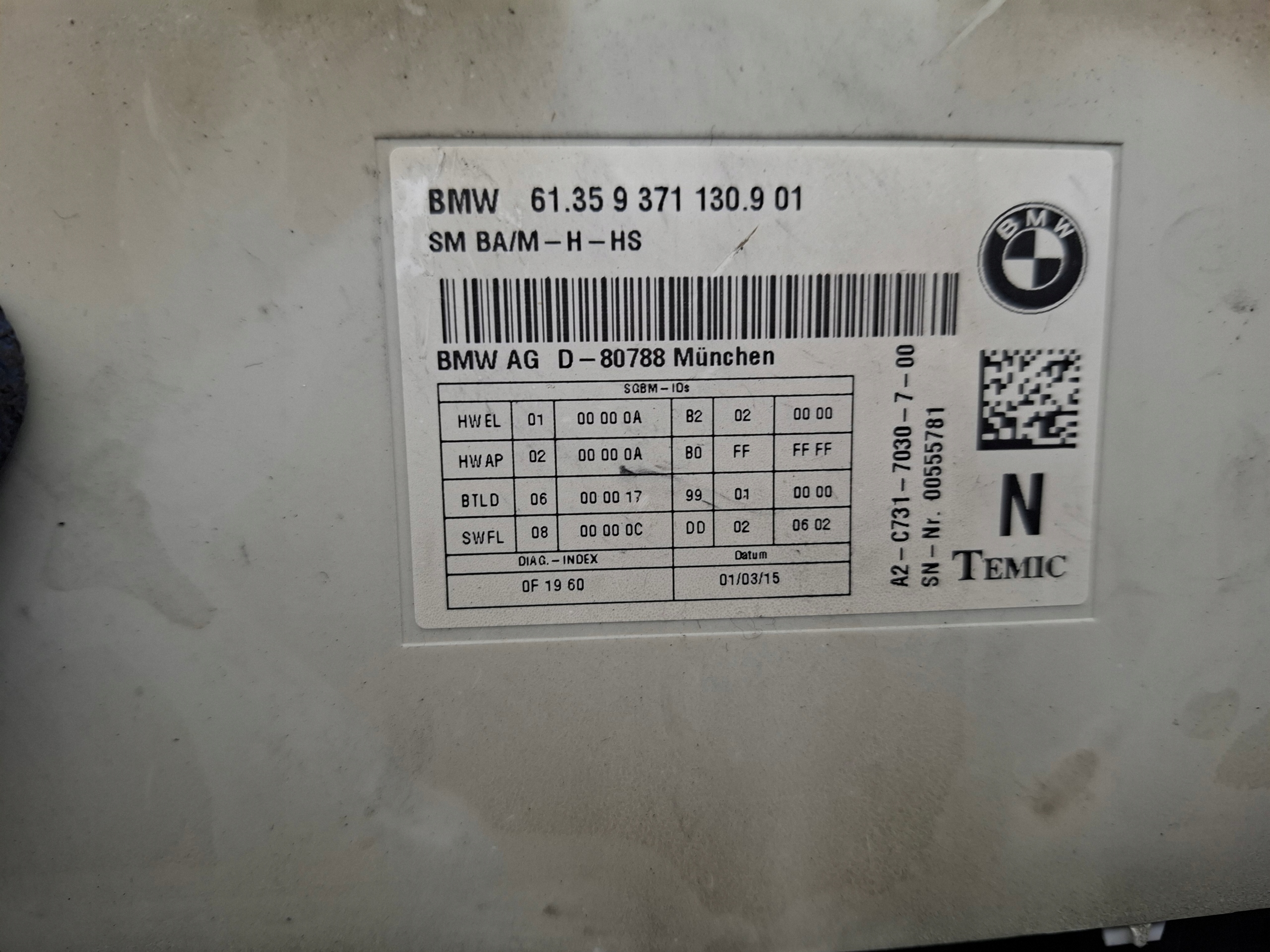 module control unit seat BMW F30 F31 9371130