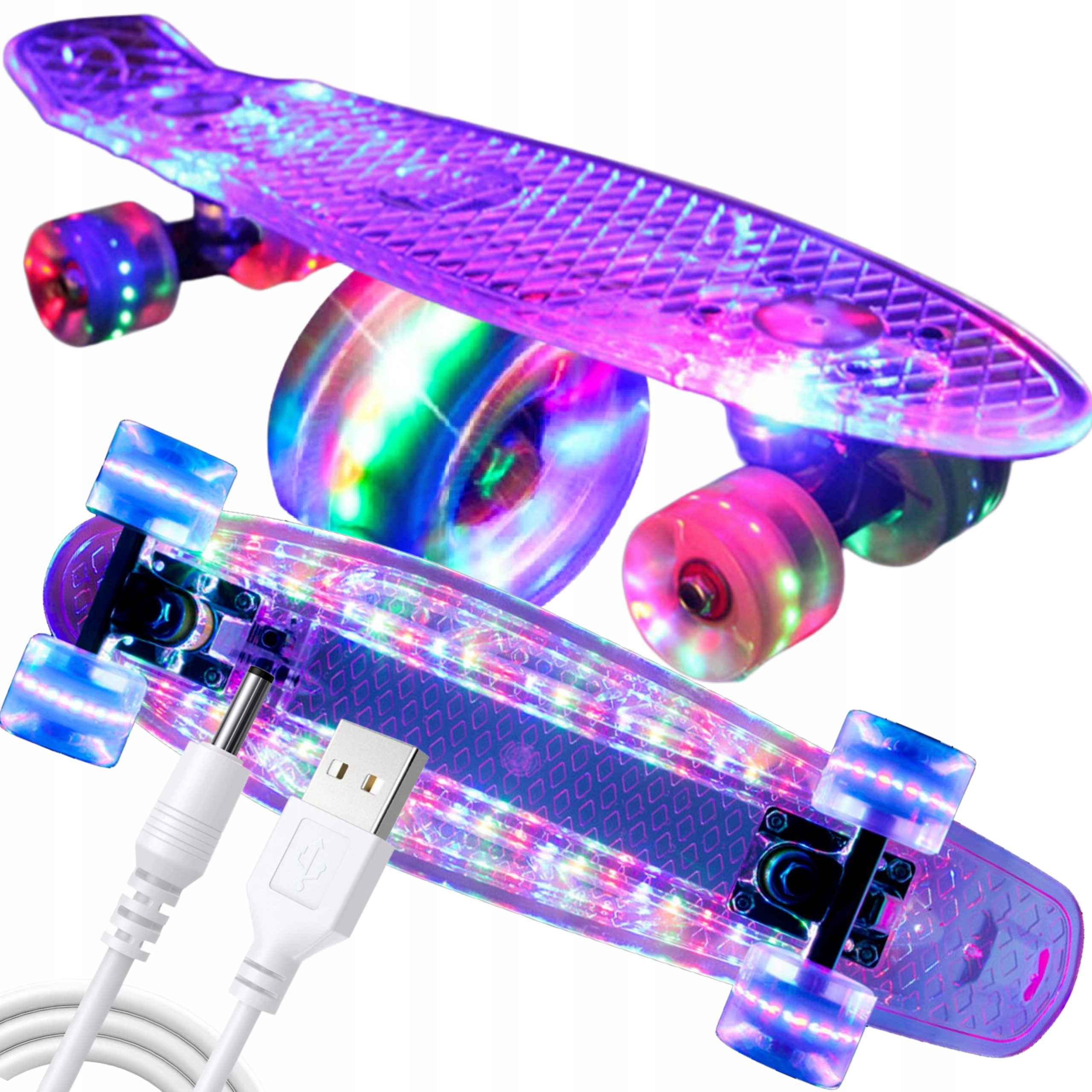 Fiška Skateboard Pro Děti Svítící Led Kola 56CM ABEC7 Svítící Rgb Deck