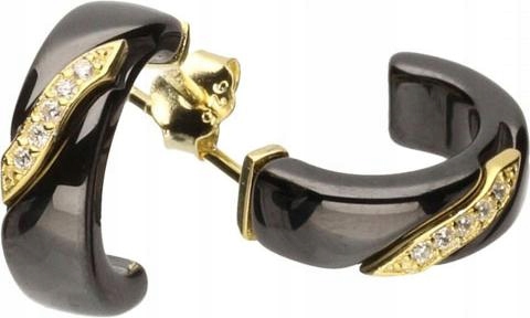 Stříbrné pozlacené náušnice 925 půlkruhové keramické, jedinečný vzor jako dárek