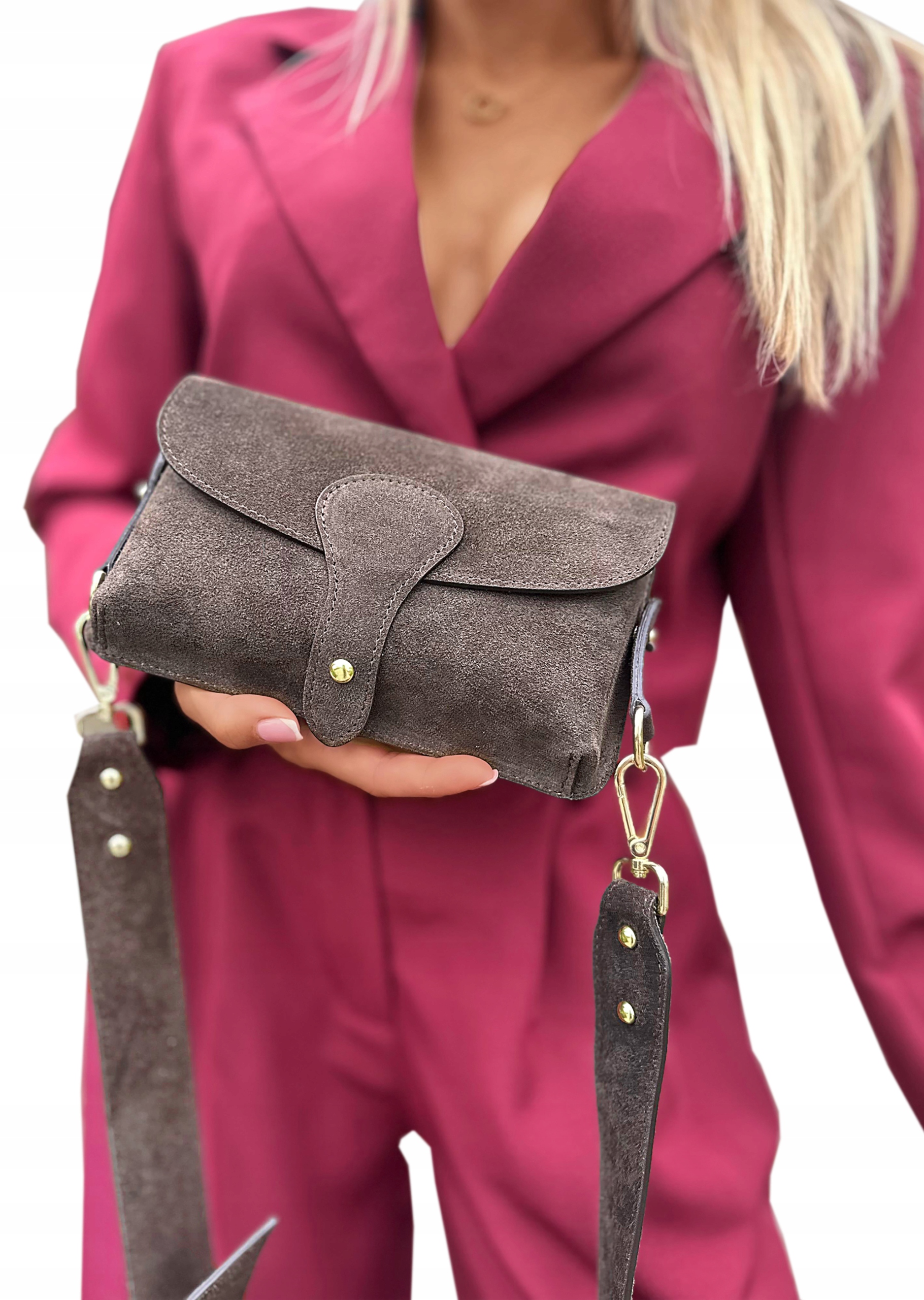 Čokoládová semišová dámská Kabelka přes rameno s nastavitelným pásek