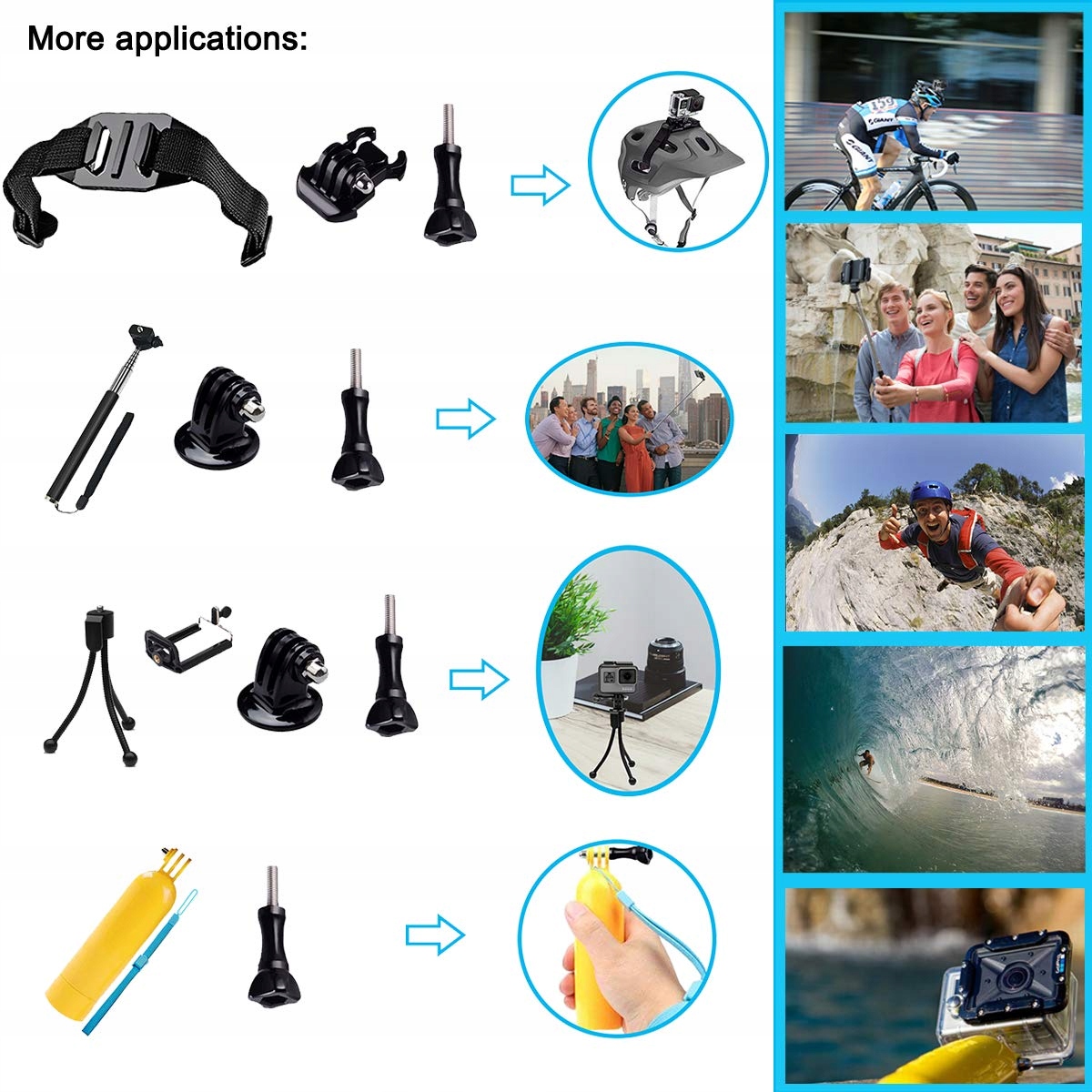 Zestaw Akcesoriów Do Kamer Sportowych GoPro DJI Insta360 AKASO SUPTIG — miniatura 6