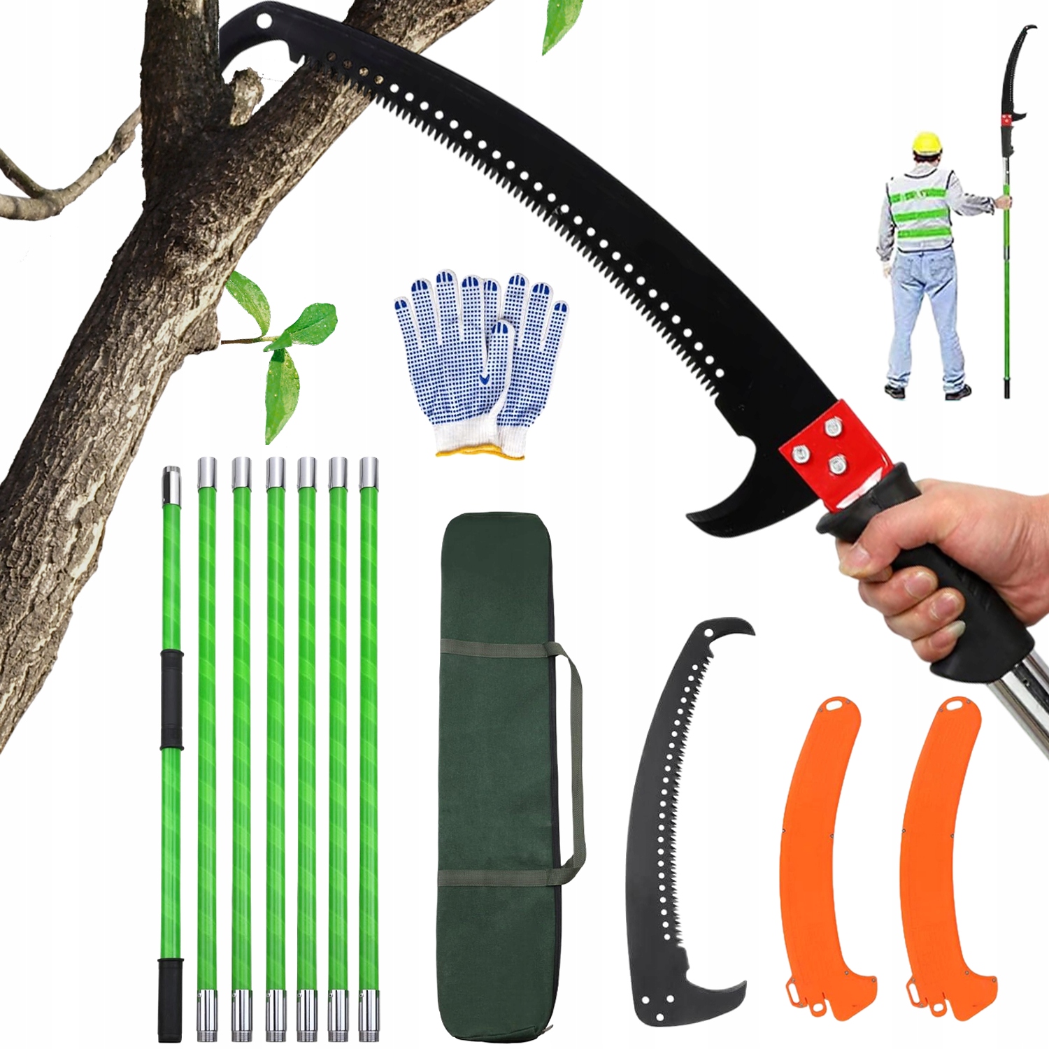 Teleskopová Pila Na Větve, Ruční, 8 Segmentů, Nastavitelná Výška