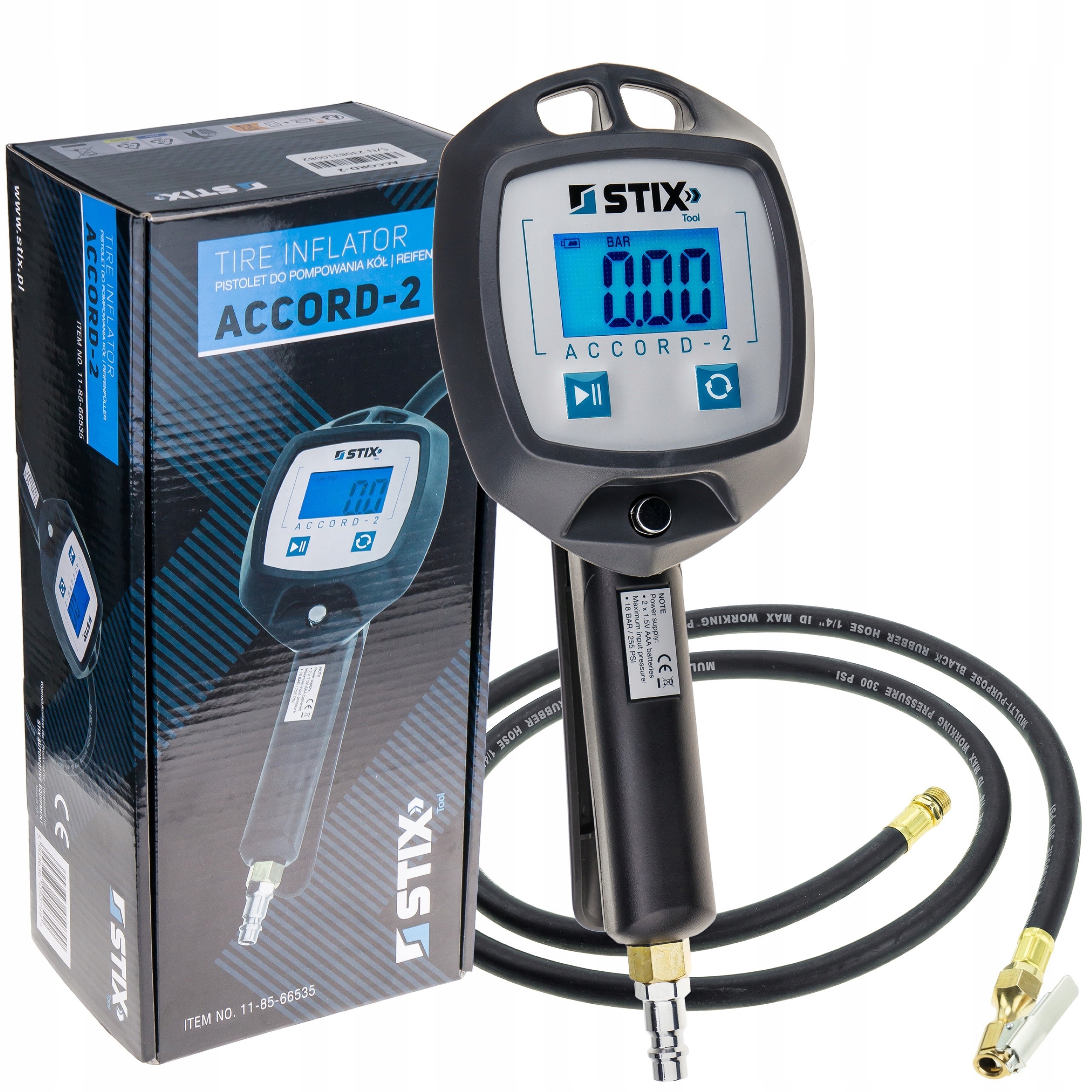 PISTOLET ELEKTRONICZNY DO POMPOWANIA KÓŁ OPON ACCORD 2 18BAR, WĄŻ 1,5M STIX Marka Stix
